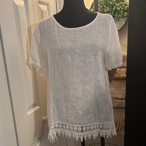 Chic White Lace Trim Women's Blouse